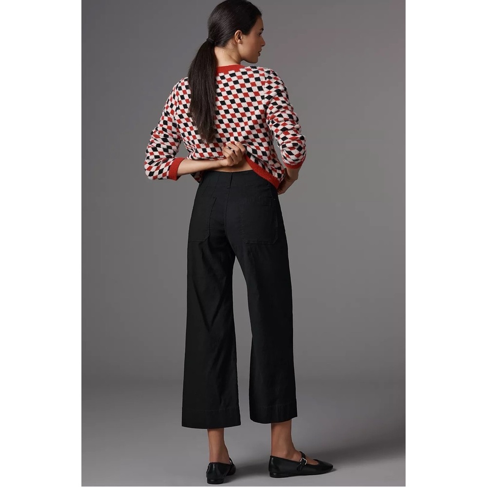 Anthropologie Maeve The Colette Cropped Wide-Leg Pants Magic Fabric in Black - Picture 3 of 11